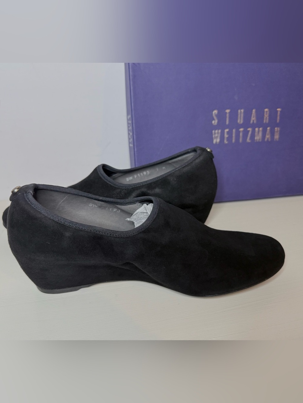 Stuart Weitzman Black Suede Sculpted Wedge Shoes Size 7 - Picture 4 of 8